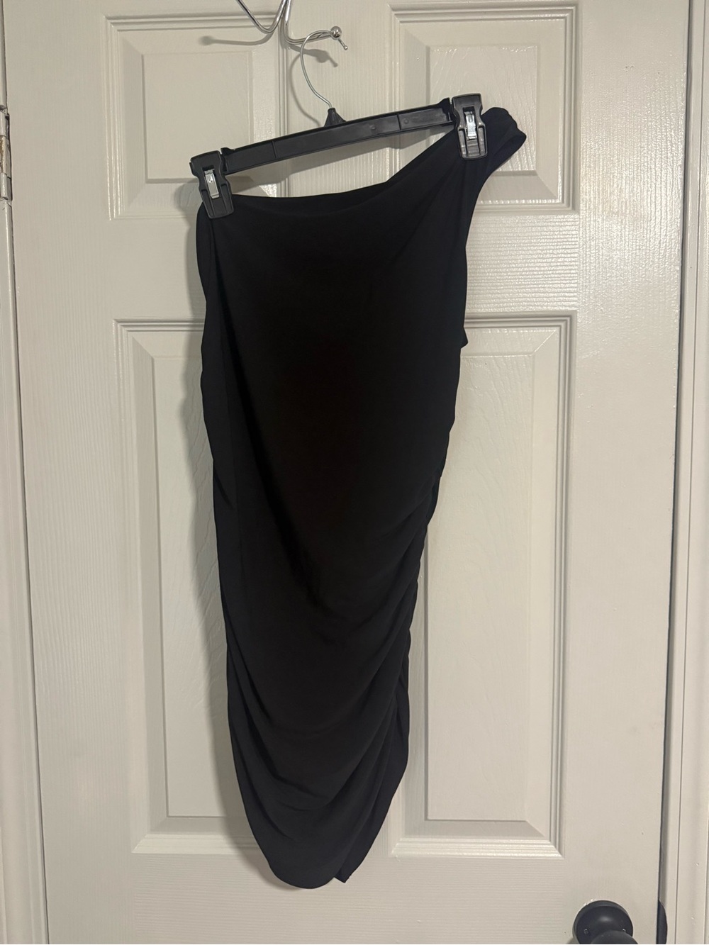 Black One-Shoulder Ruched Dress